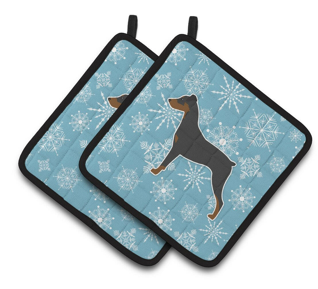 Winter Snowflake German Pinscher Pair of Pot Holders BB3513PTHD by Caroline's Treasures