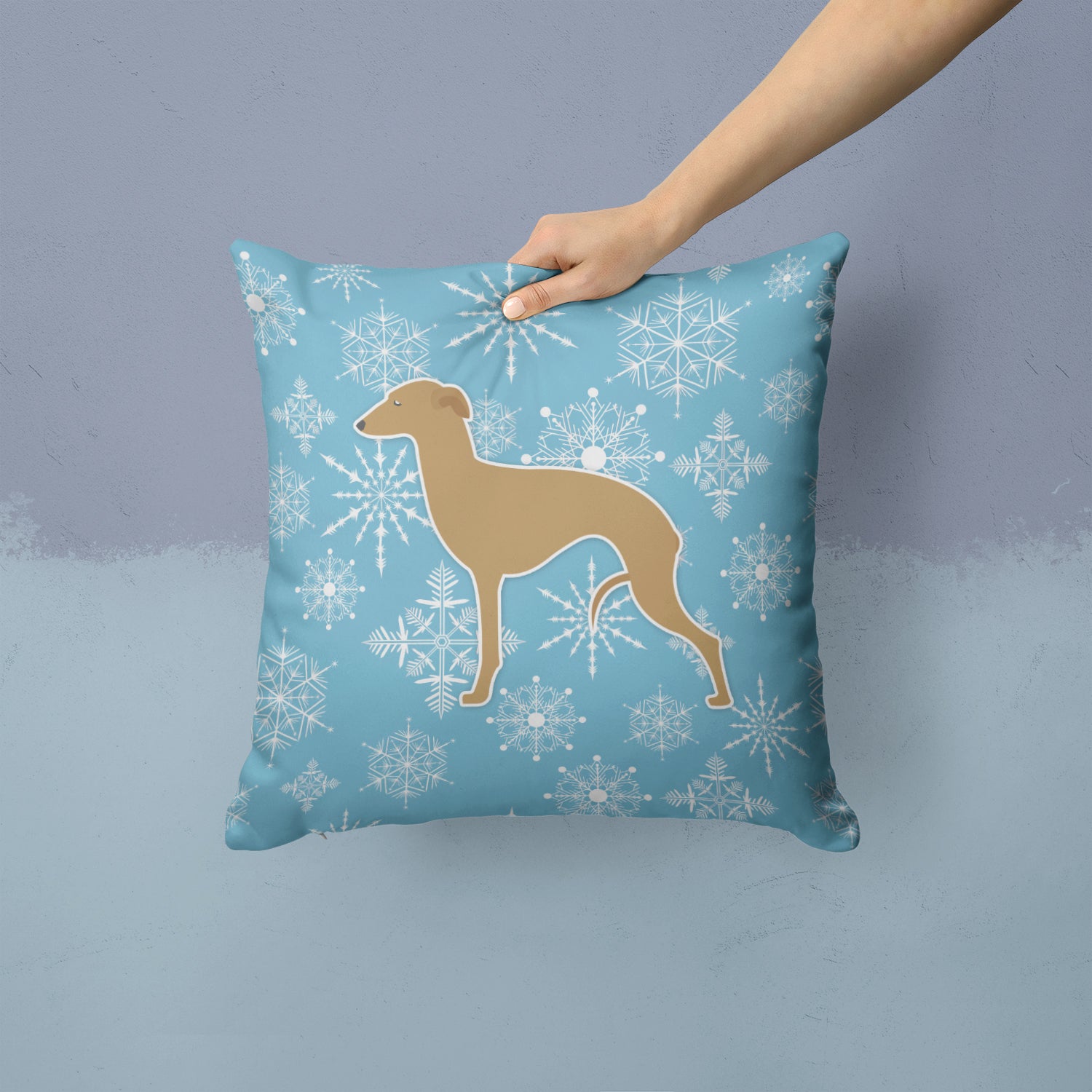 Winter Snowflake Italian Greyhound Fabric Decorative Pillow BB3514PW1414 - the-store.com