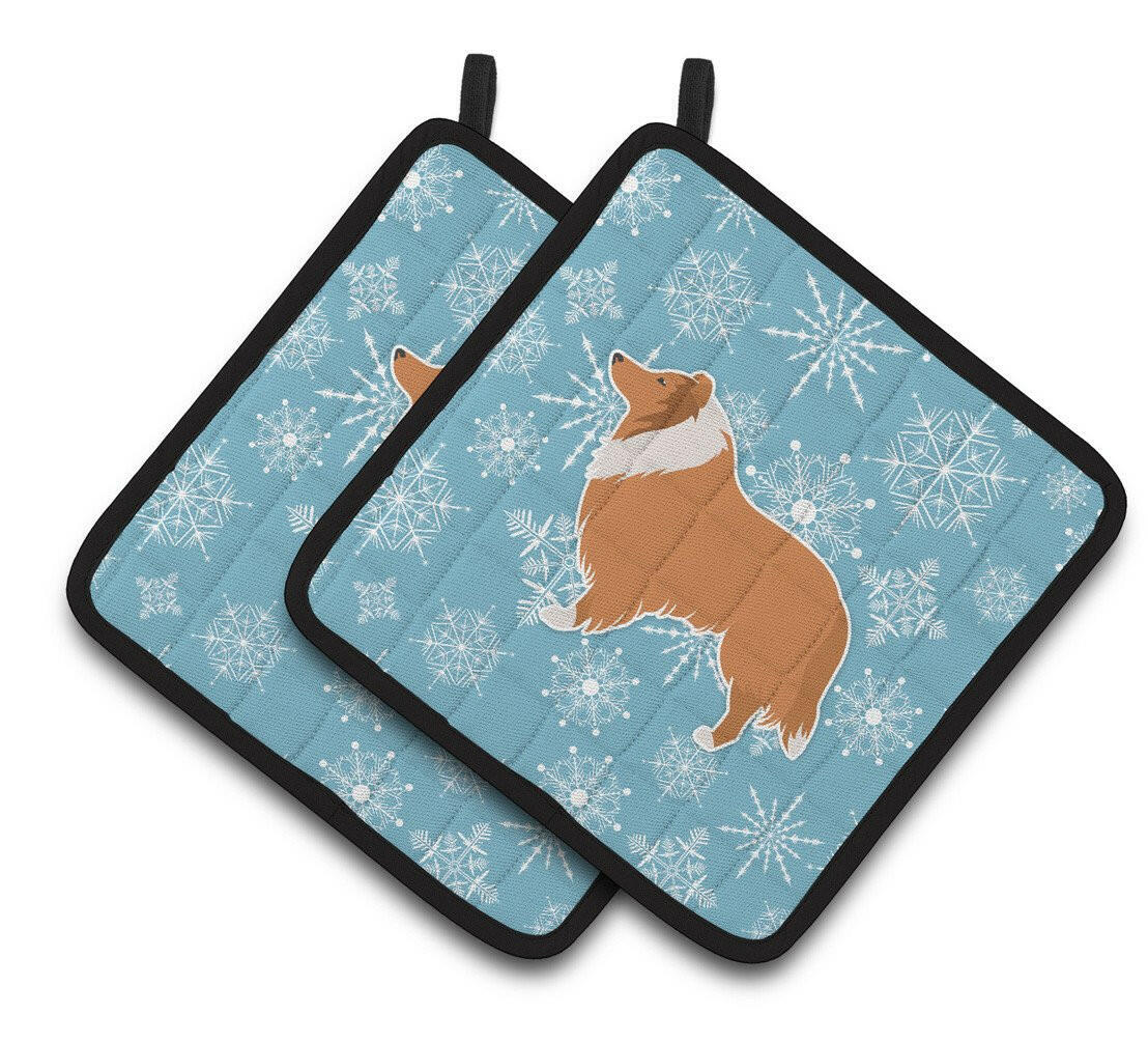 Winter Snowflake Collie Pair of Pot Holders BB3516PTHD by Caroline&#39;s Treasures