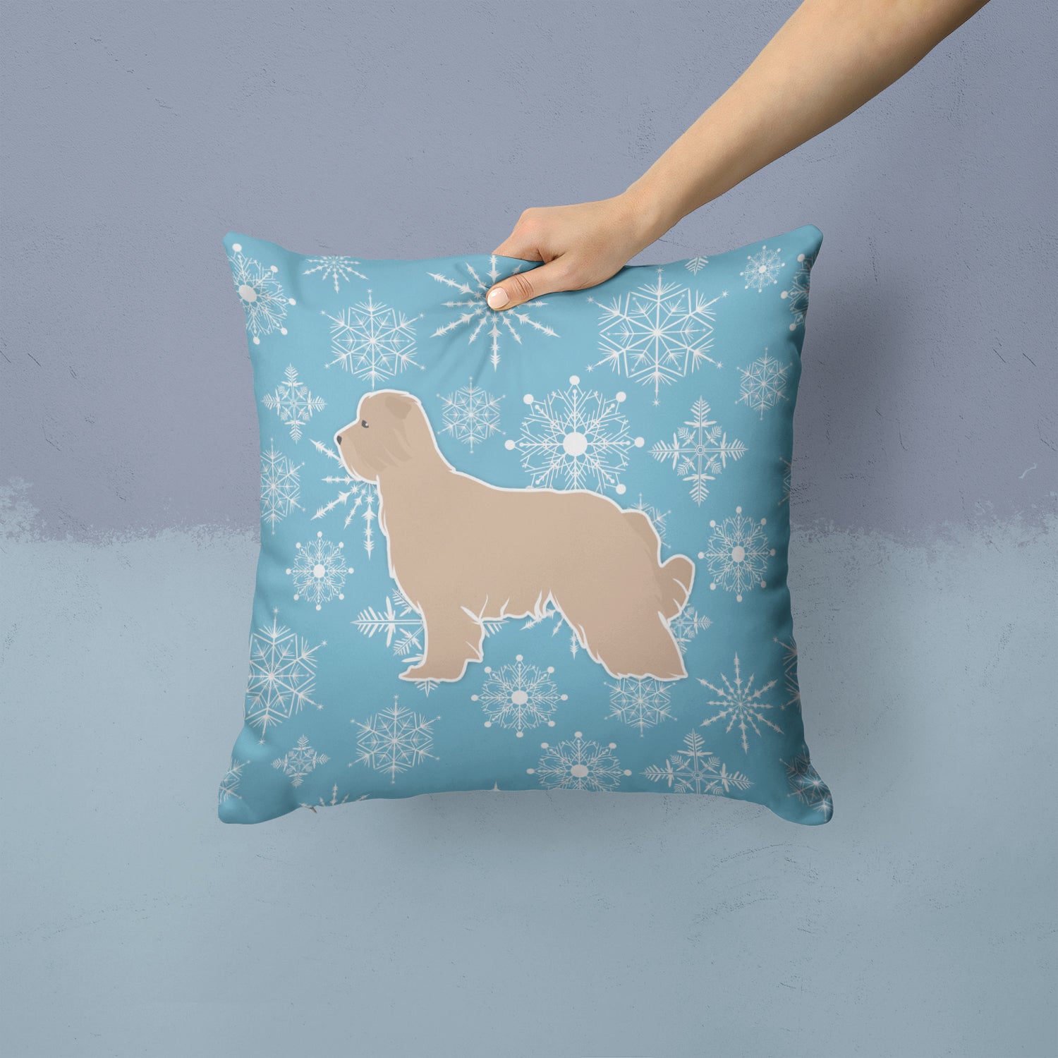 Winter Snowflake Pyrenean Shepherd Fabric Decorative Pillow BB3518PW1414 - the-store.com