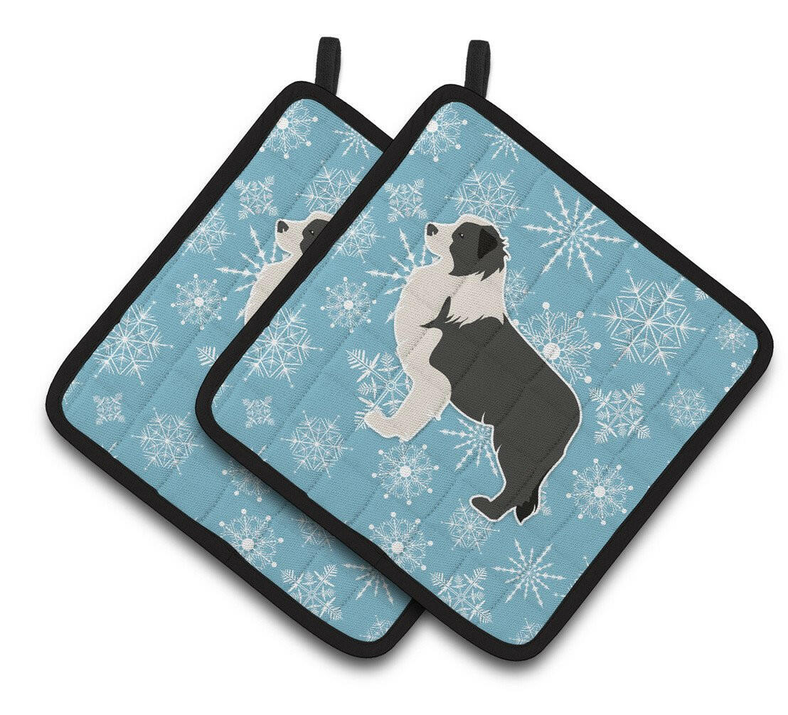 Winter Snowflake Black Border Collie Pair of Pot Holders BB3523PTHD by Caroline&#39;s Treasures