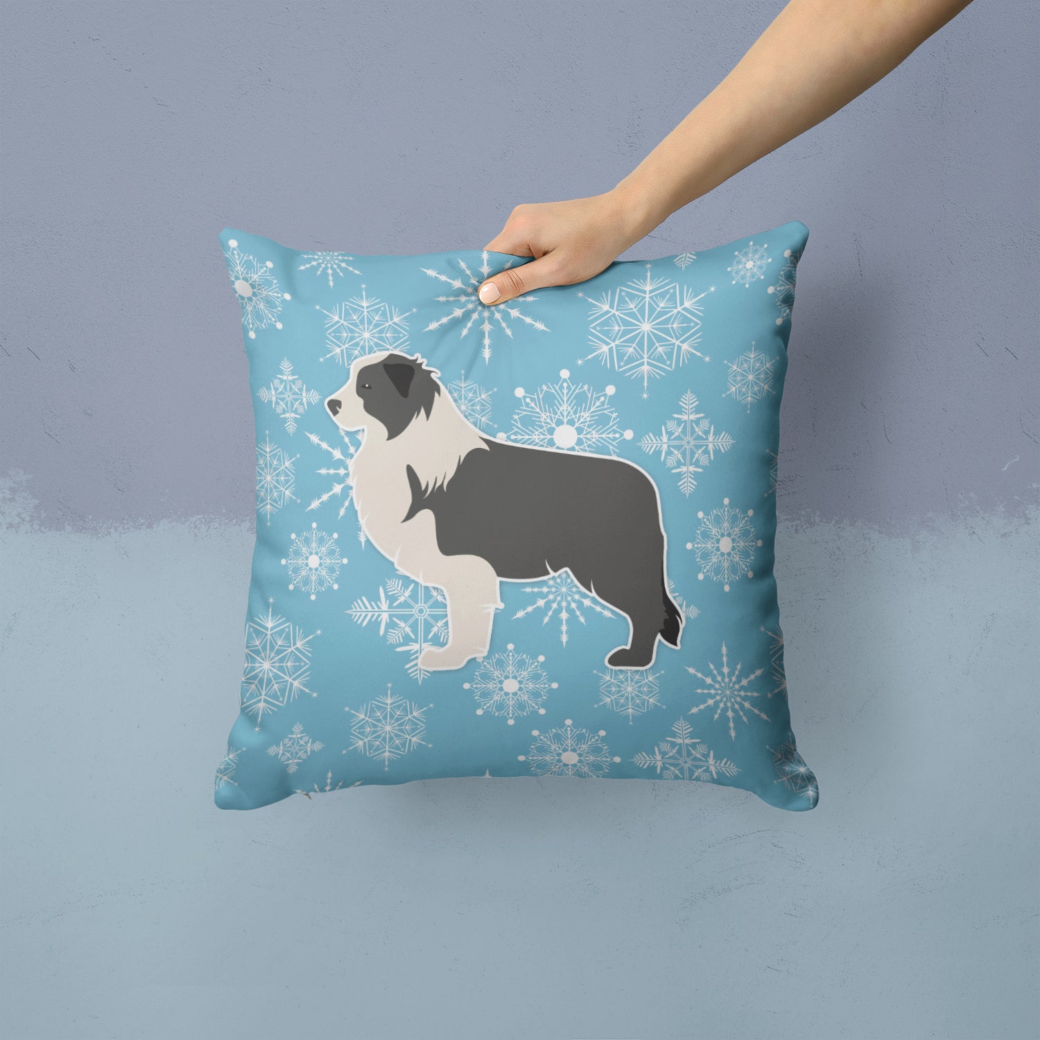 Winter Snowflake Black Border Collie Fabric Decorative Pillow BB3523PW1414 - the-store.com