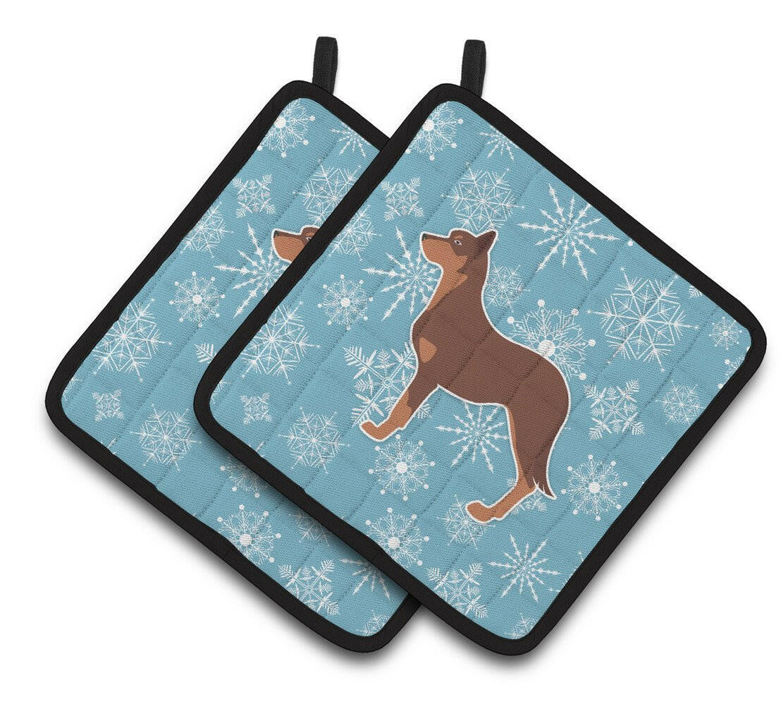 Winter Snowflake Australian Kelpie Dog Pair of Pot Holders BB3529PTHD by Caroline's Treasures