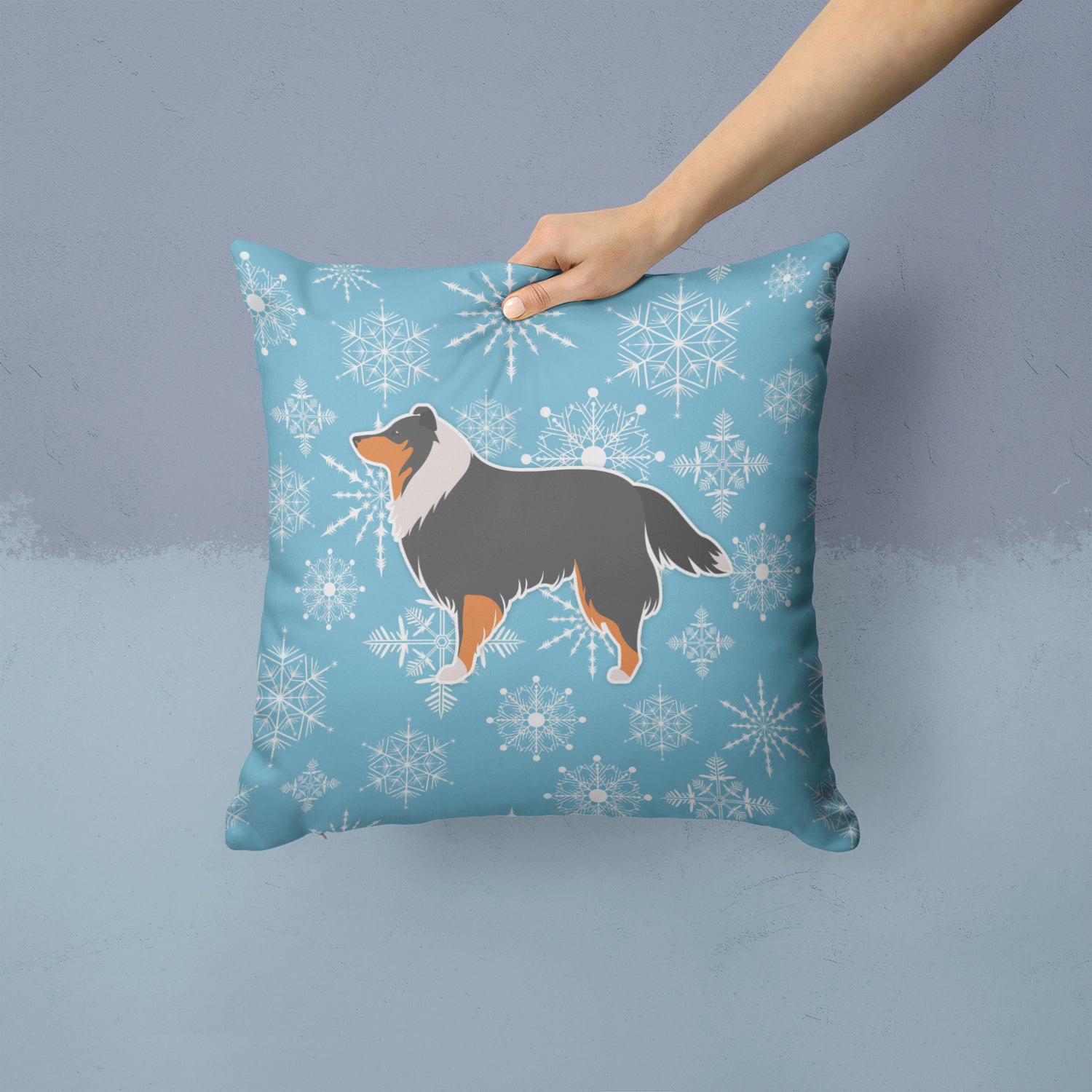 Winter Snowflake Sheltie/Shetland Sheepdog Fabric Decorative Pillow BB3530PW1414 - the-store.com