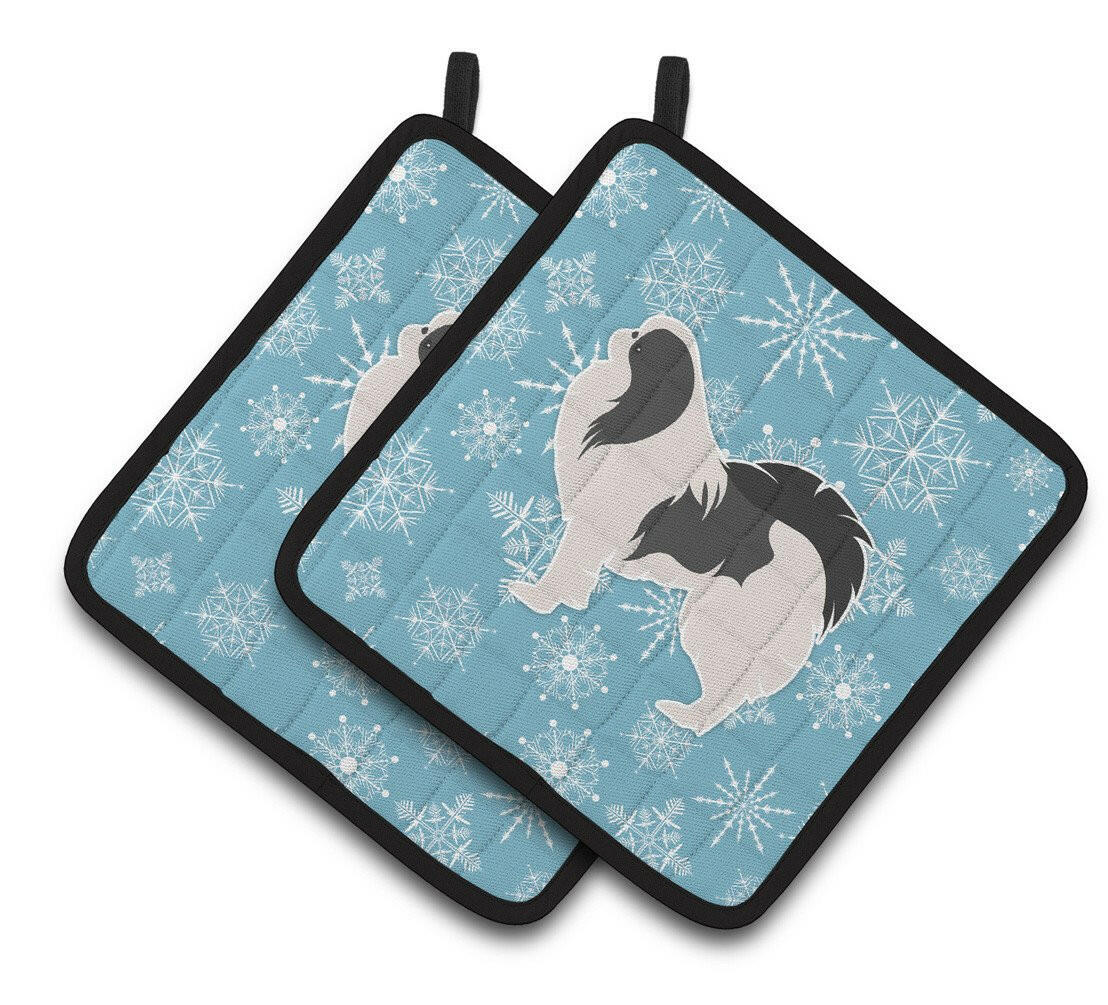 Winter Snowflake Japanese Chin Pair of Pot Holders BB3537PTHD by Caroline&#39;s Treasures