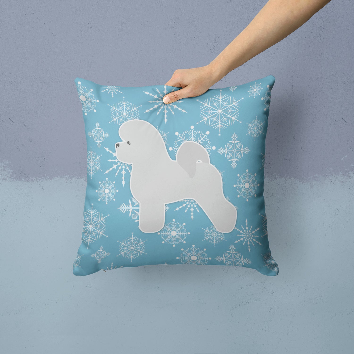 Winter Snowflake Bichon Frise Fabric Decorative Pillow BB3545PW1414 - the-store.com