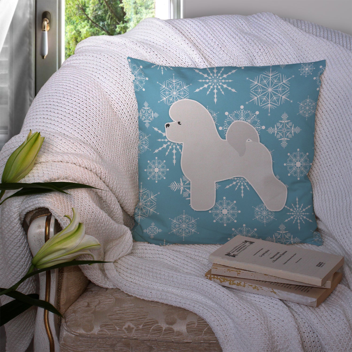 Winter Snowflake Bichon Frise Fabric Decorative Pillow BB3545PW1414 - the-store.com