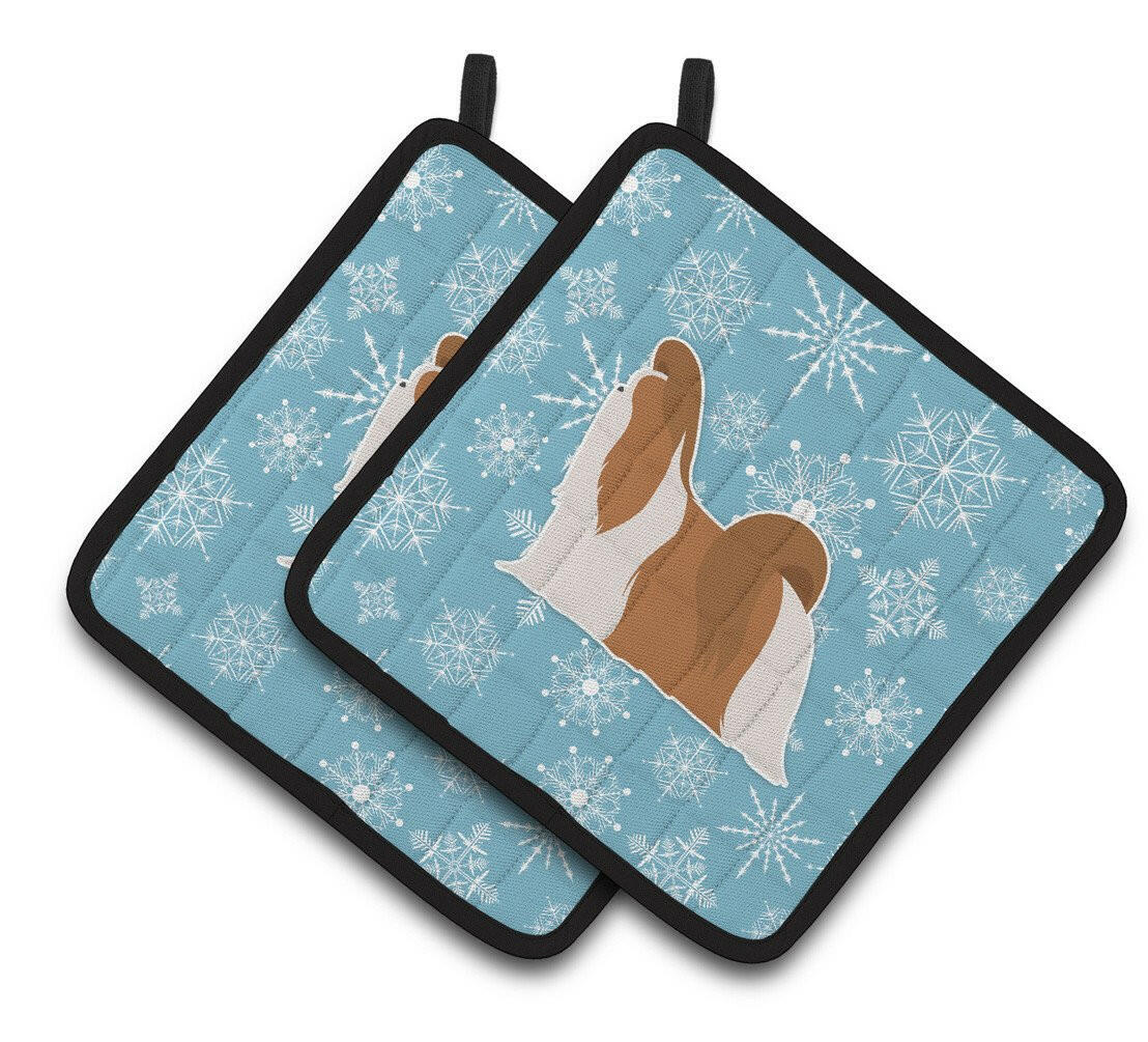 Winter Snowflake Shih Tzu Pair of Pot Holders BB3546PTHD by Caroline&#39;s Treasures