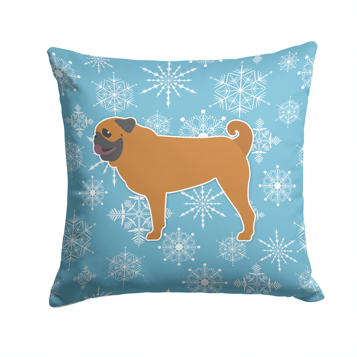 Winter Snowflake Pug Fabric Decorative Pillow BB3547PW1414 - the-store.com