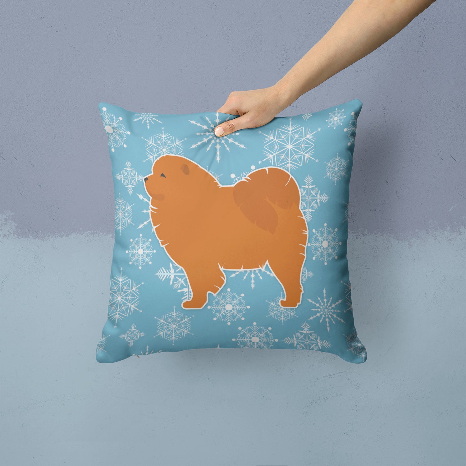 Winter Snowflake Chow Chow Fabric Decorative Pillow BB3551PW1414 - the-store.com