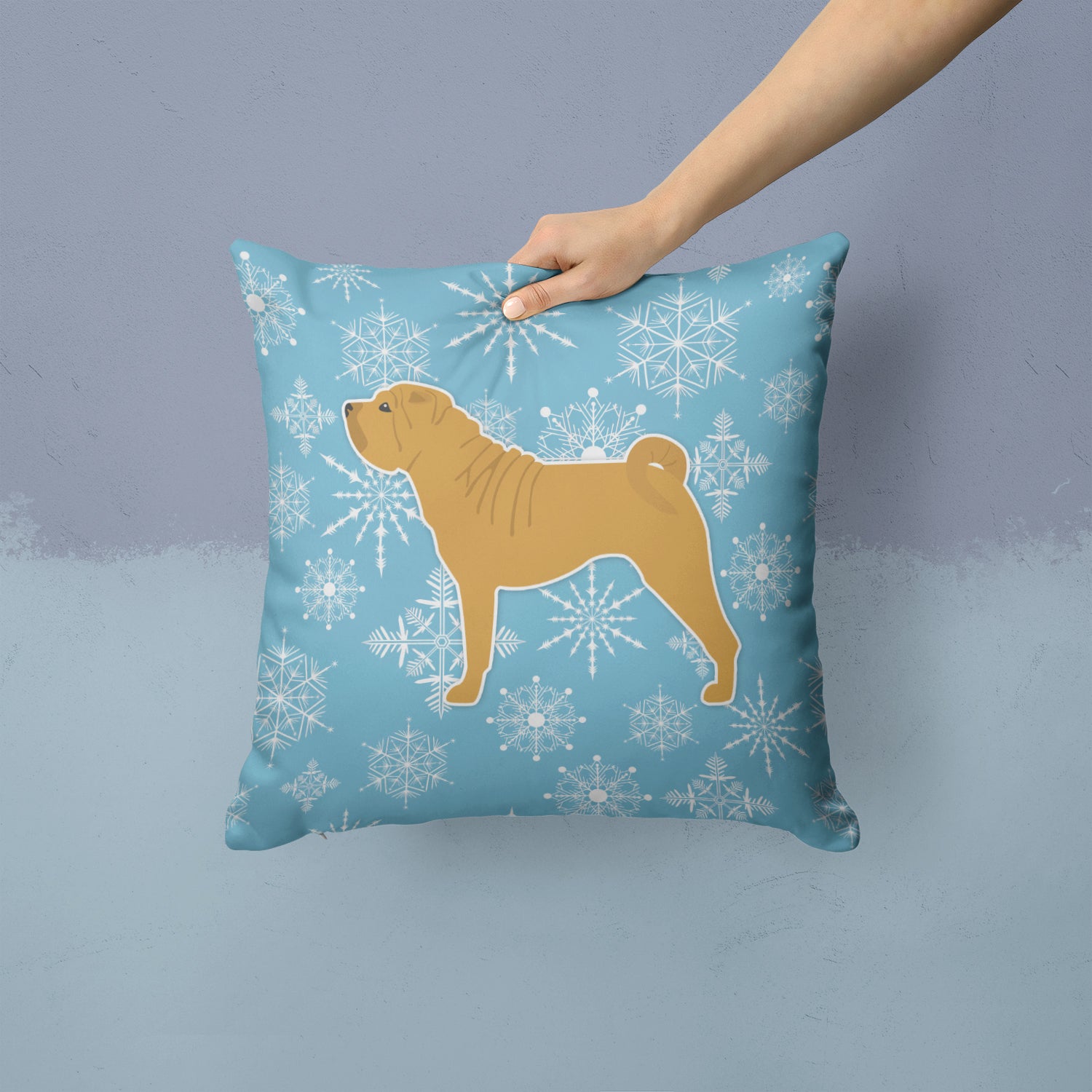 Winter Snowflake Shar Pei Merry Fabric Decorative Pillow BB3552PW1414 - the-store.com