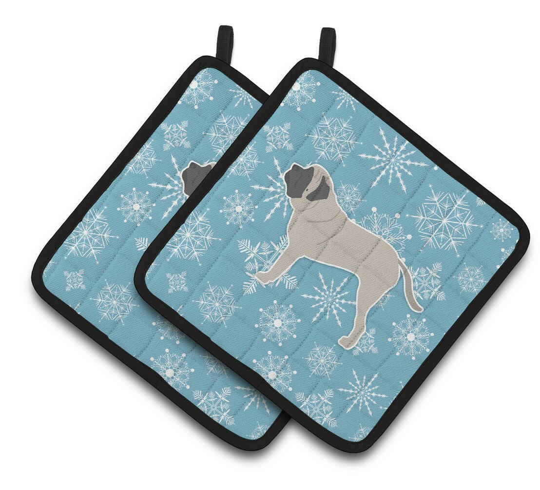 Winter Snowflake English Mastiff Pair of Pot Holders BB3556PTHD by Caroline&#39;s Treasures