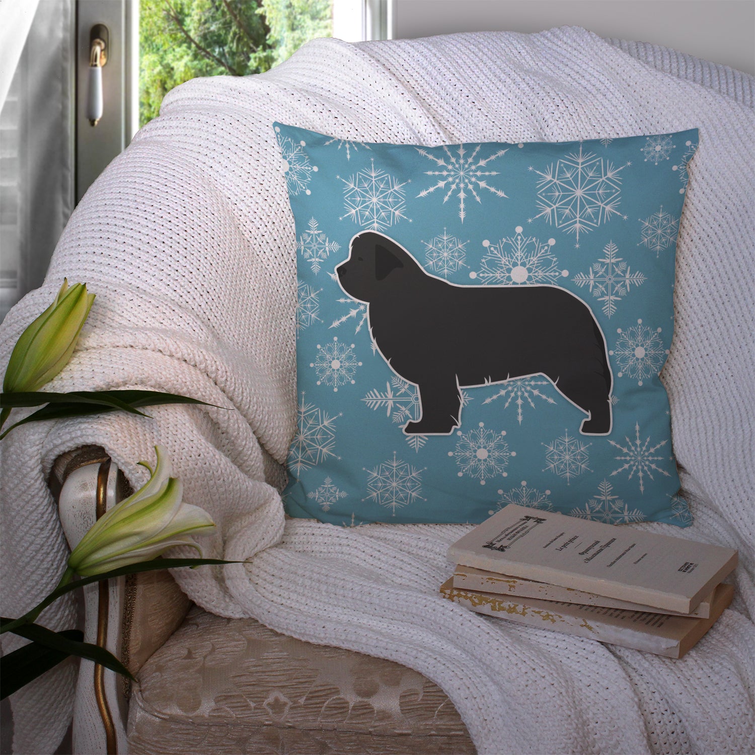 Winter Snowflake Newfoundland Fabric Decorative Pillow BB3564PW1414 - the-store.com