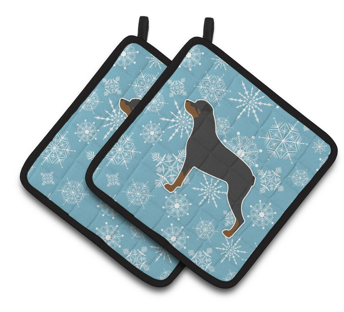 Winter Snowflake Rottweiler Pair of Pot Holders BB3566PTHD by Caroline's Treasures