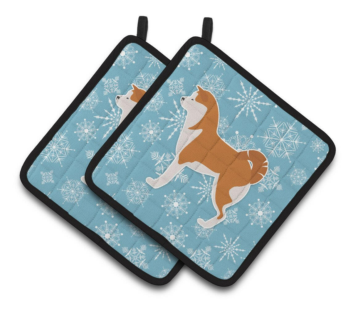 Winter Snowflake Akita Pair of Pot Holders BB3572PTHD by Caroline&#39;s Treasures