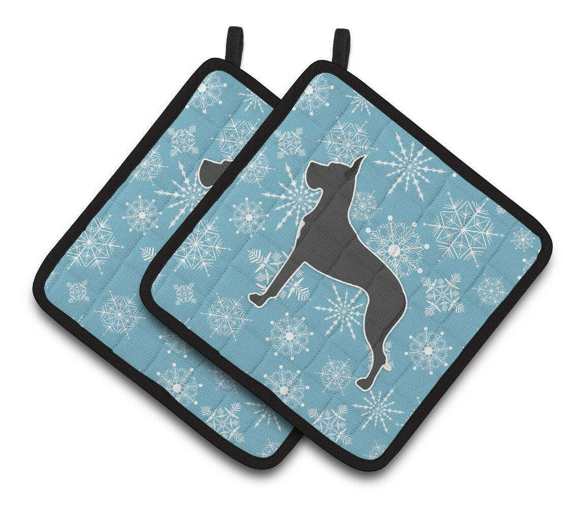 Winter Snowflake Great Dane Pair of Pot Holders BB3575PTHD by Caroline's Treasures