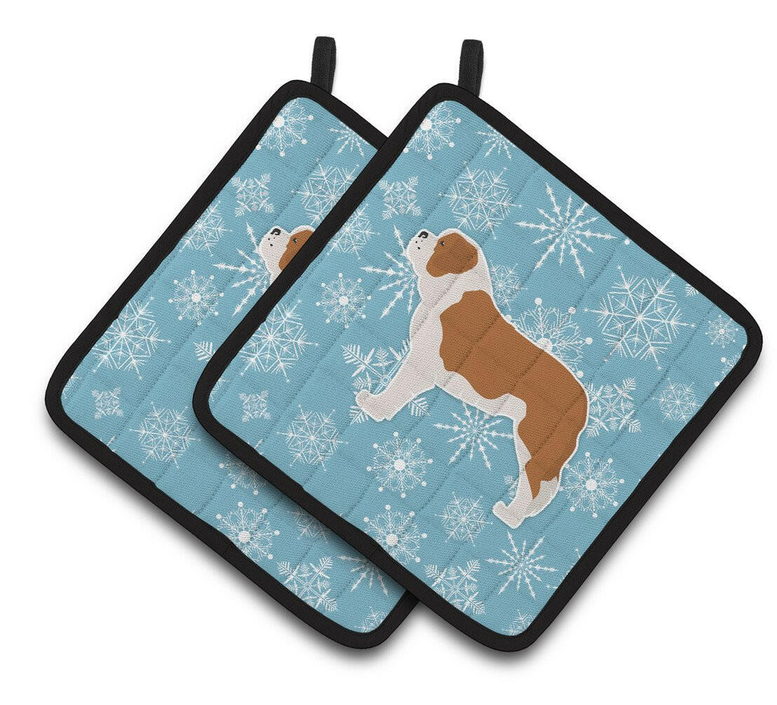 Winter Snowflake Saint Bernard Pair of Pot Holders BB3576PTHD by Caroline&#39;s Treasures