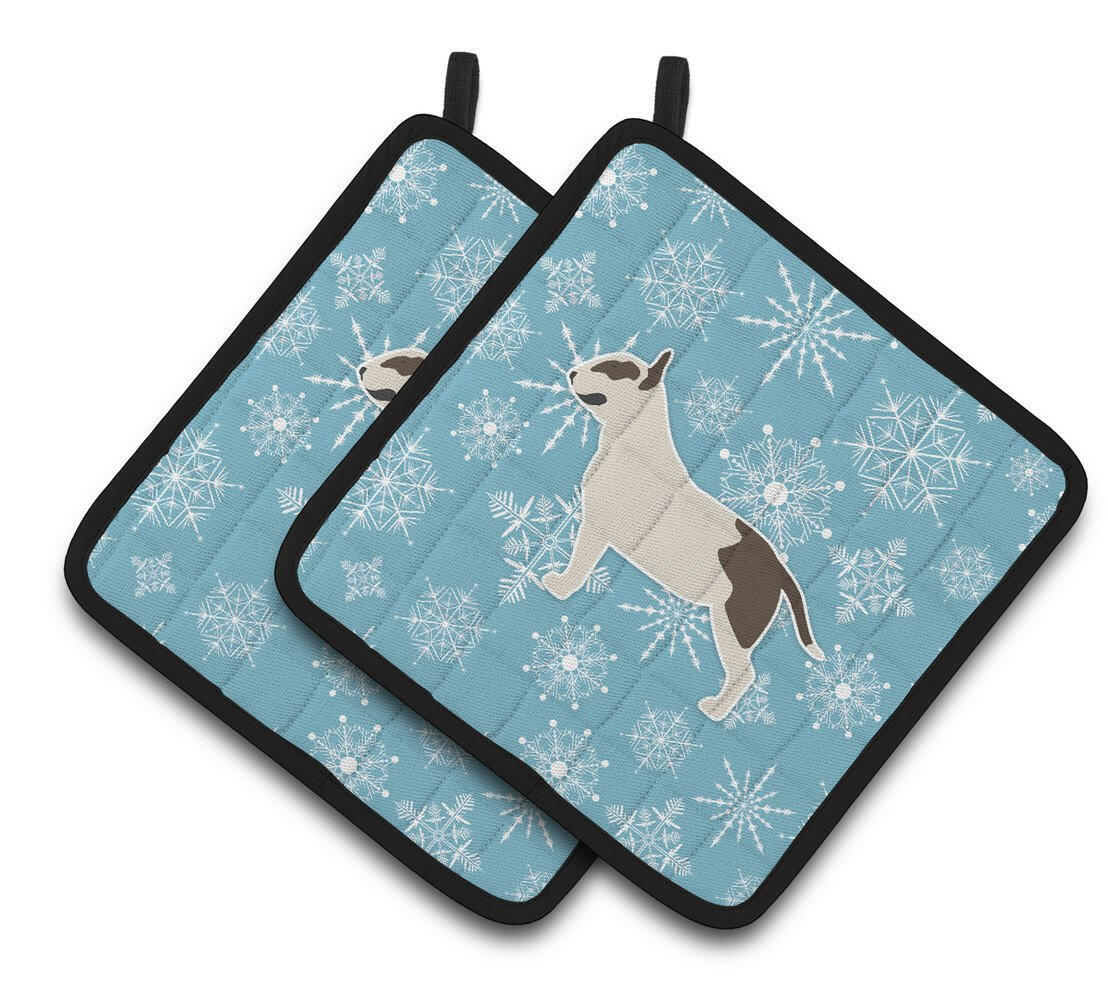 Winter Snowflake Bull Terrier Pair of Pot Holders BB3578PTHD by Caroline's Treasures