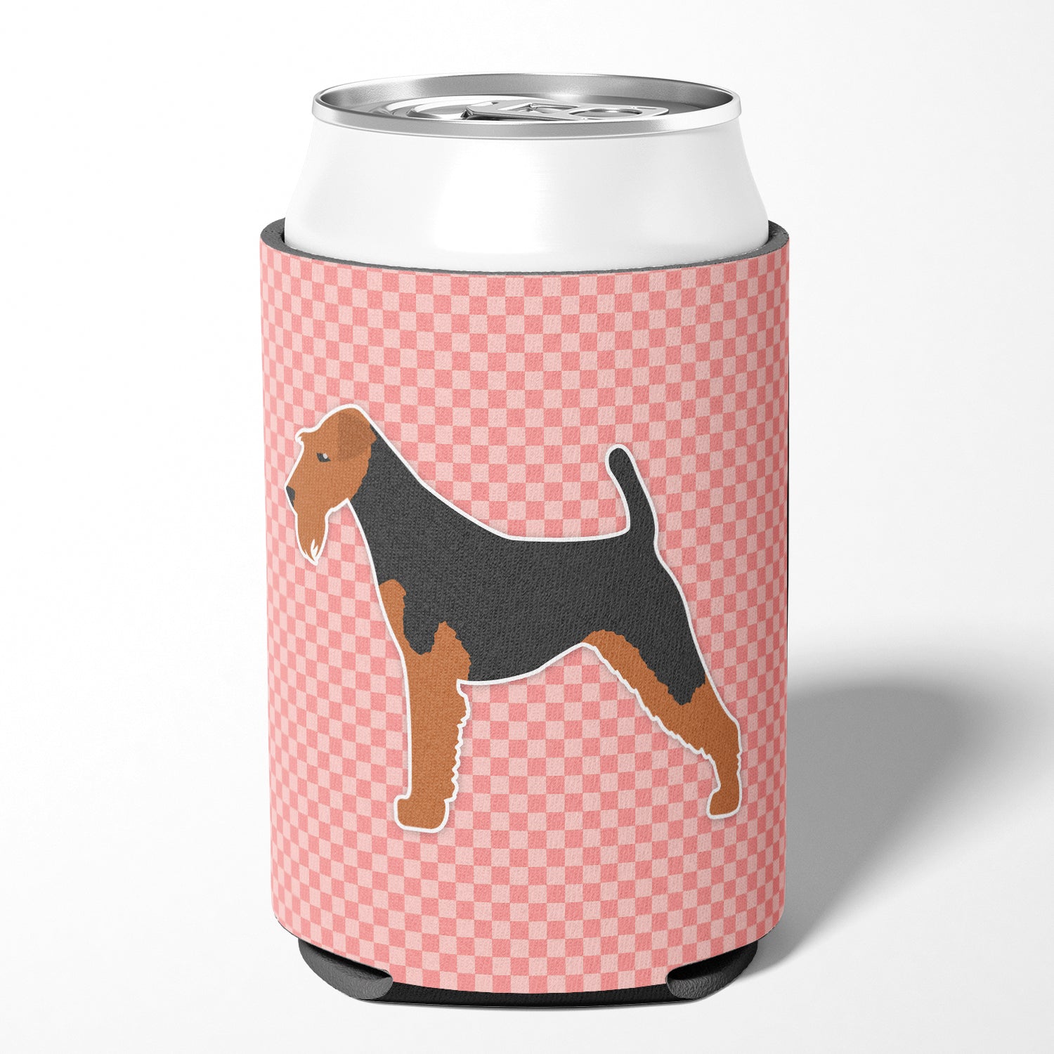 Welsh Terrier Checkerboard Pink Can or Bottle Hugger BB3585CC  the-store.com.