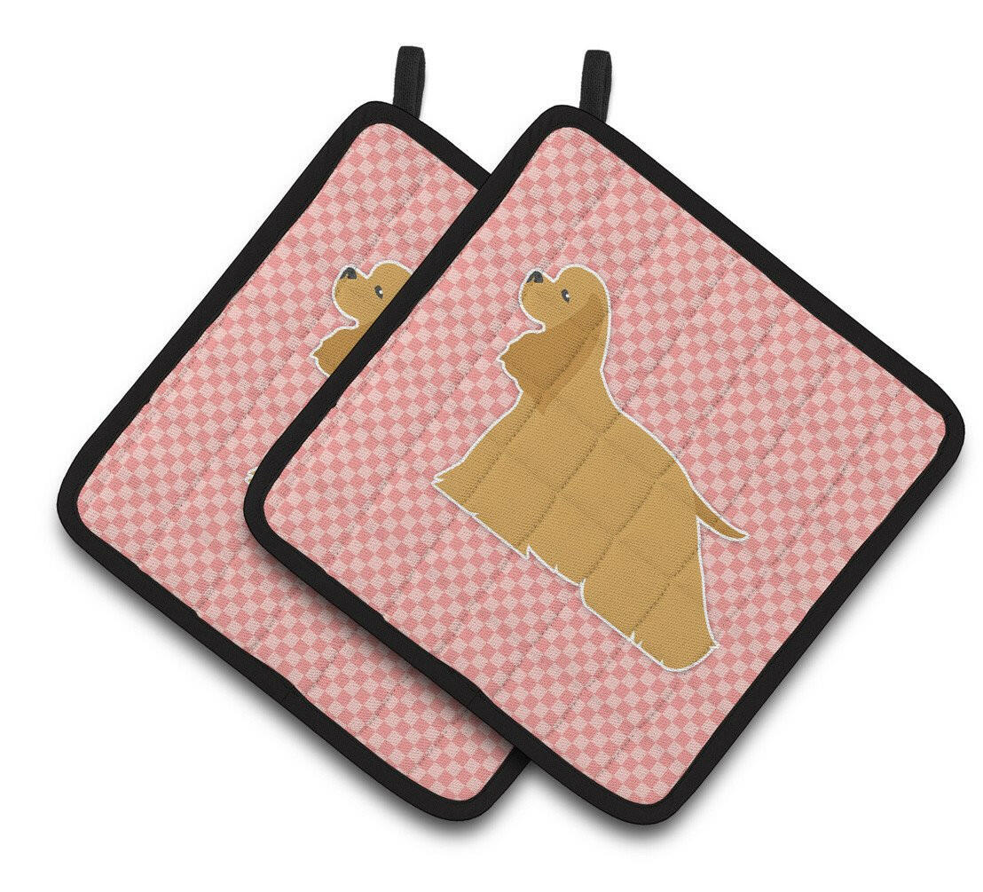 Cocker Spaniel Checkerboard Pink Pair of Pot Holders BB3586PTHD by Caroline&#39;s Treasures