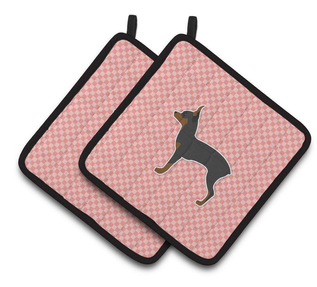 Toy Fox Terrier Checkerboard Pink Pair of Pot Holders BB3587PTHD by Caroline&#39;s Treasures
