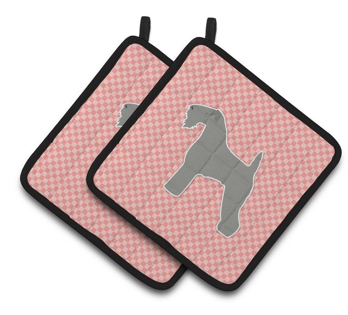 Kerry Blue Terrier Checkerboard Pink Pair of Pot Holders BB3592PTHD by Caroline&#39;s Treasures