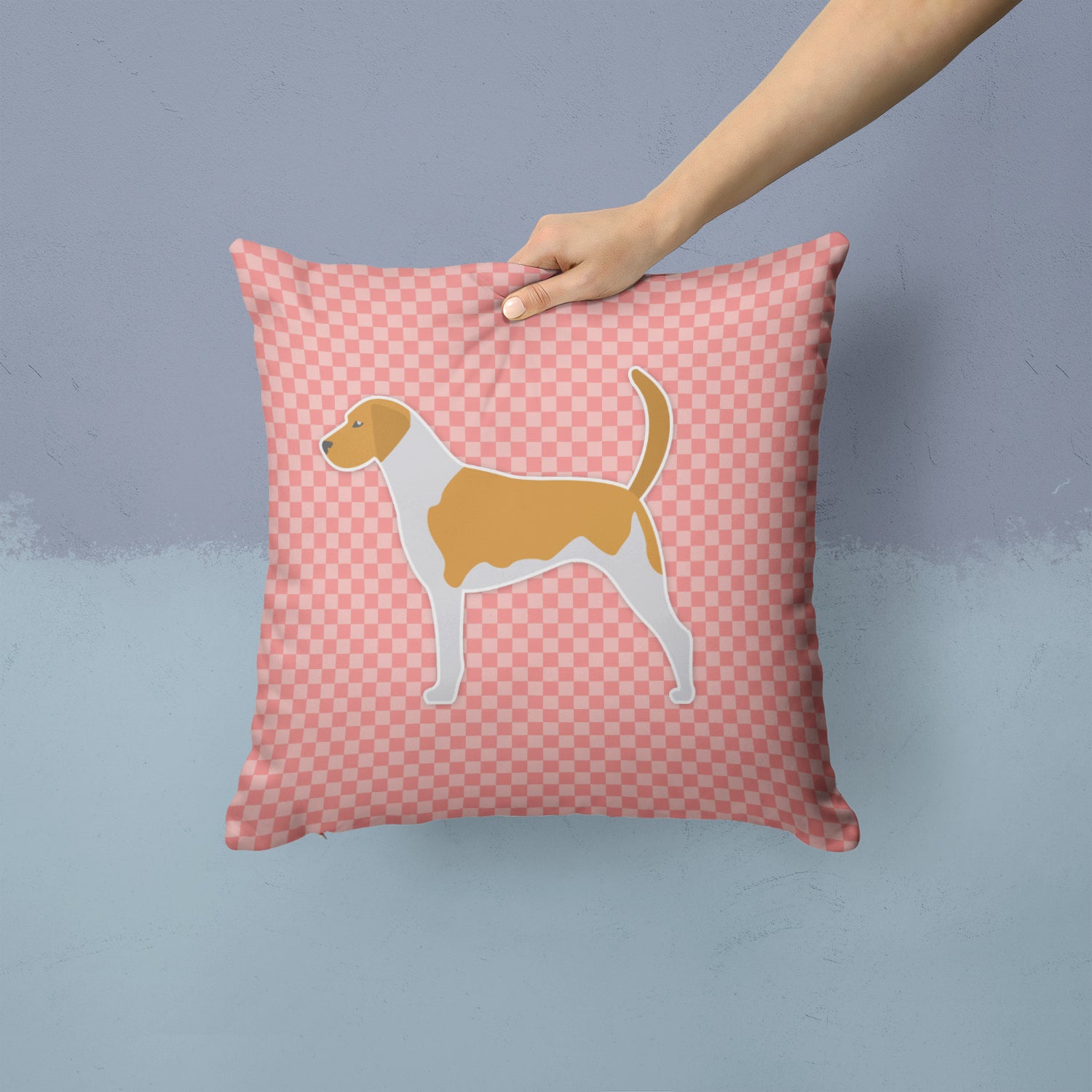 American Foxhound Checkerboard Pink Fabric Decorative Pillow BB3598PW1414 - the-store.com