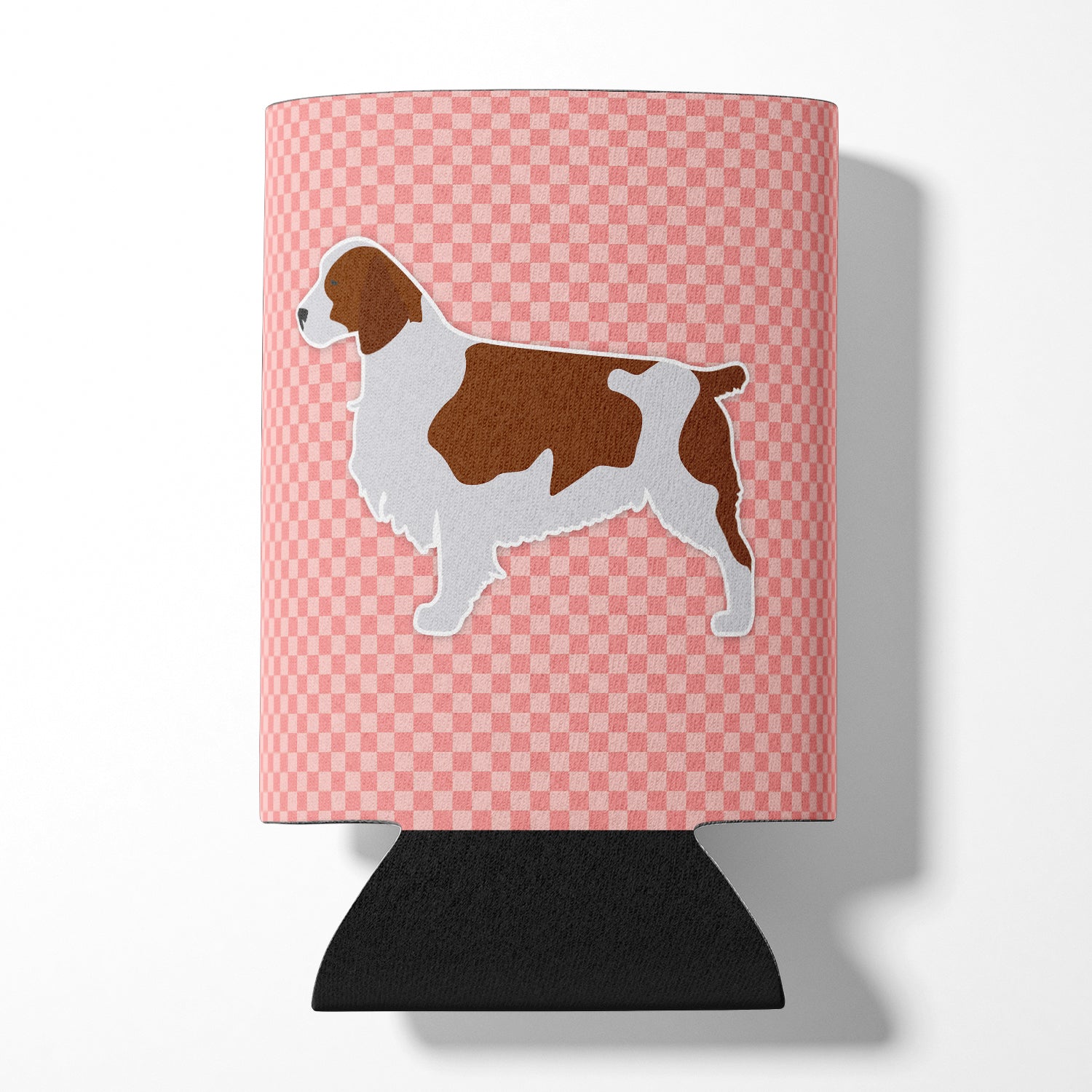 Welsh Springer Spaniel Checkerboard Pink Can or Bottle Hugger BB3600CC  the-store.com.