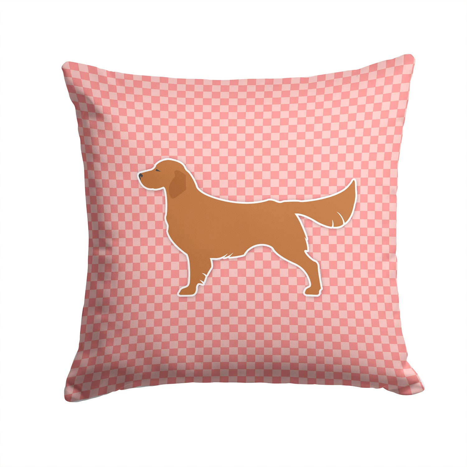 Golden Retriever Checkerboard Pink Fabric Decorative Pillow BB3604PW1414 - the-store.com