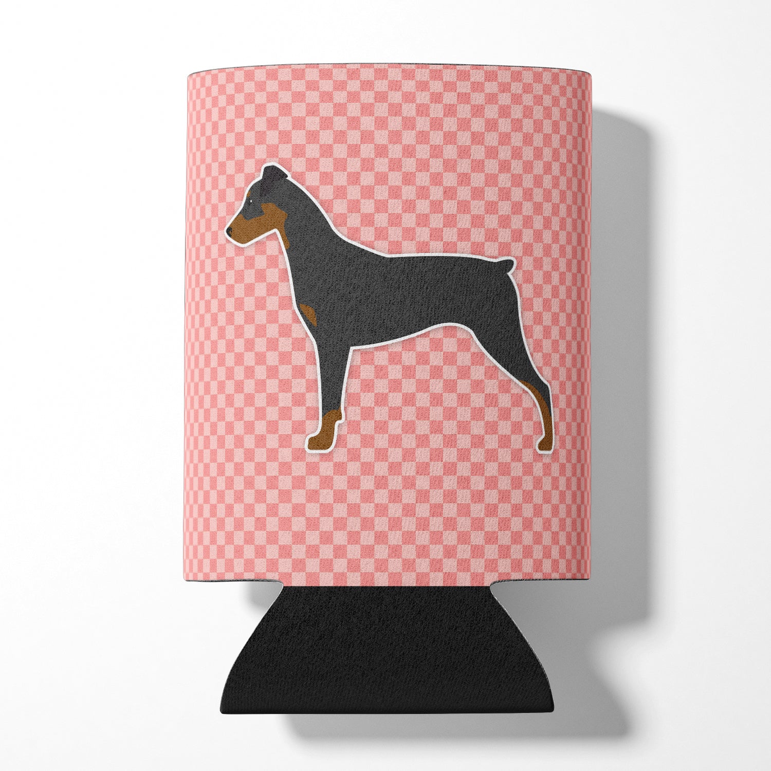 German Pinscher Checkerboard Pink Can or Bottle Hugger BB3613CC  the-store.com.