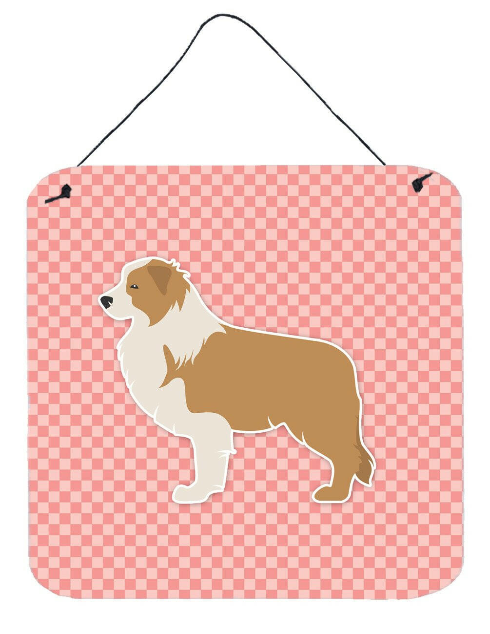 Red Border Collie Checkerboard Pink Wall or Door Hanging Prints BB3622DS66 by Caroline's Treasures