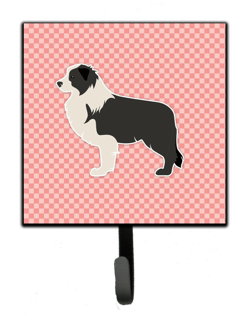 Black Border Collie Checkerboard Pink Leash or Key Holder BB3623SH4 by Caroline&#39;s Treasures