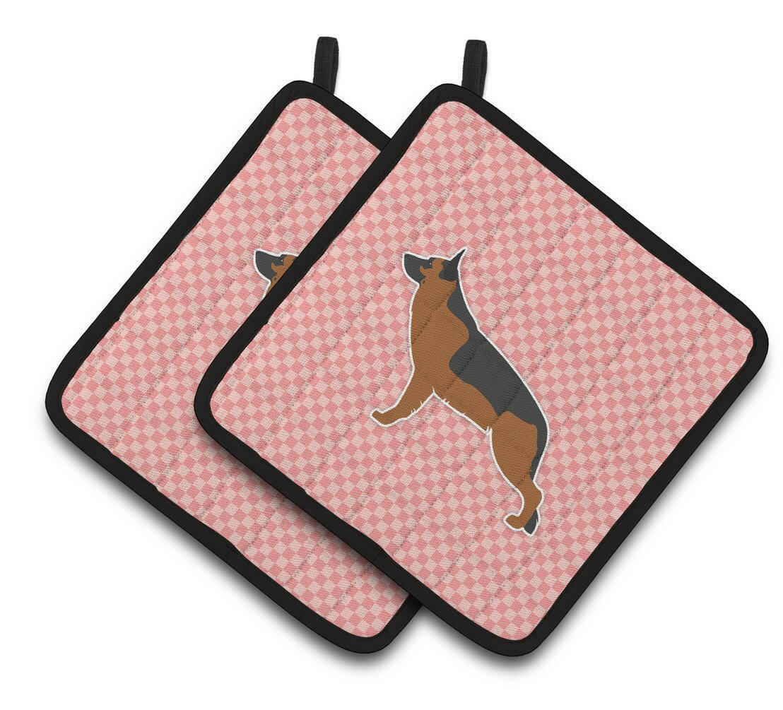 German Shepherd Checkerboard Pink Pair of Pot Holders BB3624PTHD by Caroline's Treasures