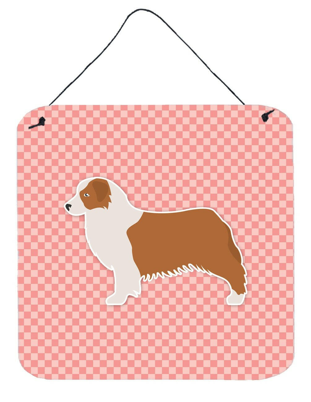 Australian Shepherd Dog Checkerboard Pink Wall or Door Hanging Prints BB3633DS66 by Caroline's Treasures