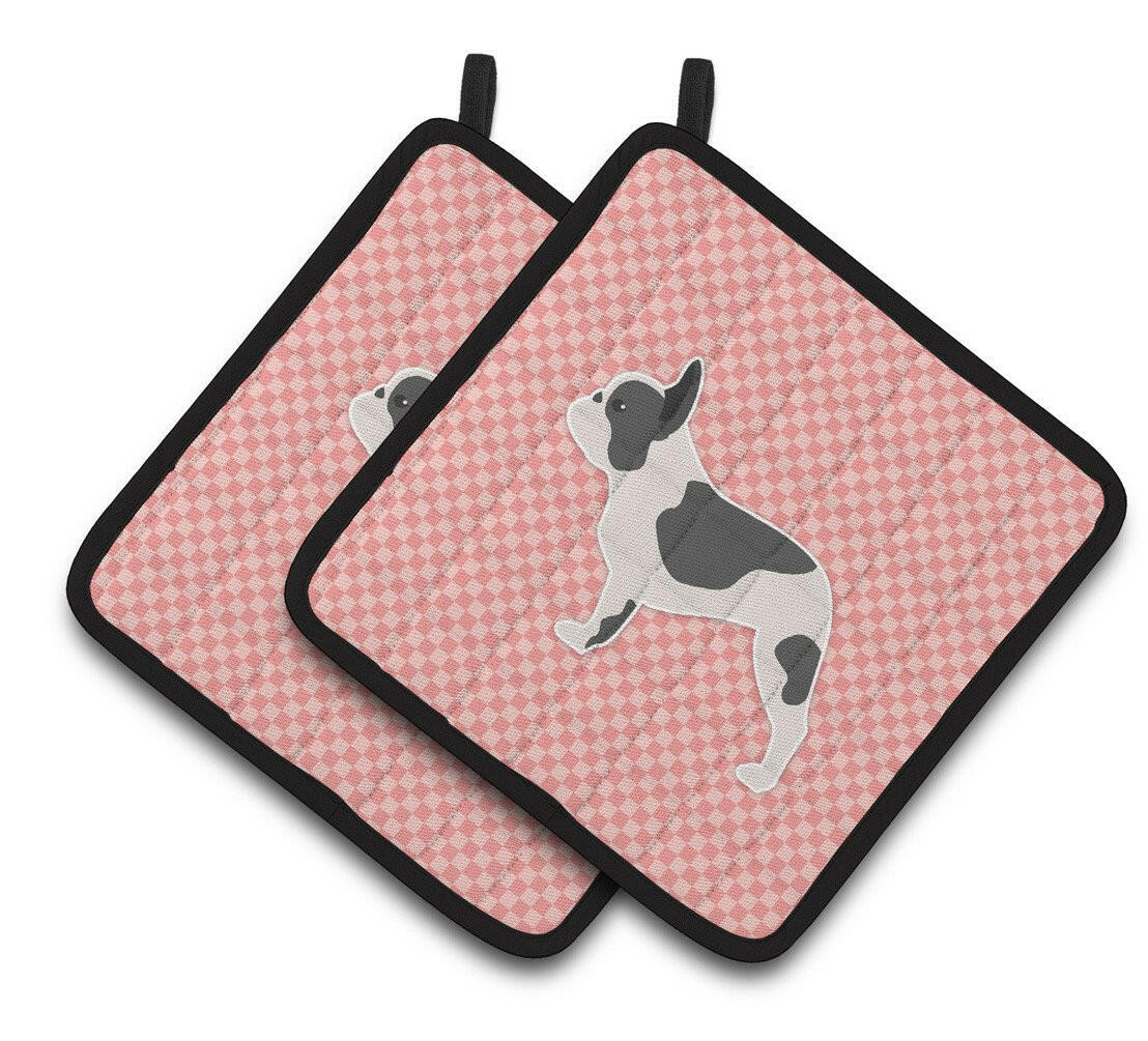 French Bulldog Checkerboard Pink Pair of Pot Holders BB3641PTHD by Caroline's Treasures