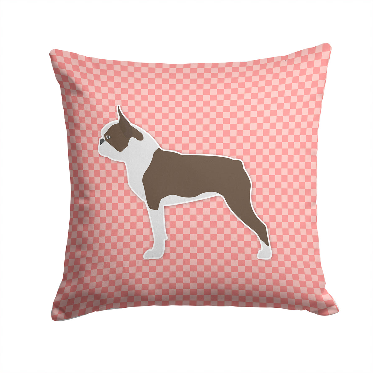 Boston Terrier Checkerboard Pink Fabric Decorative Pillow BB3644PW1414 - the-store.com