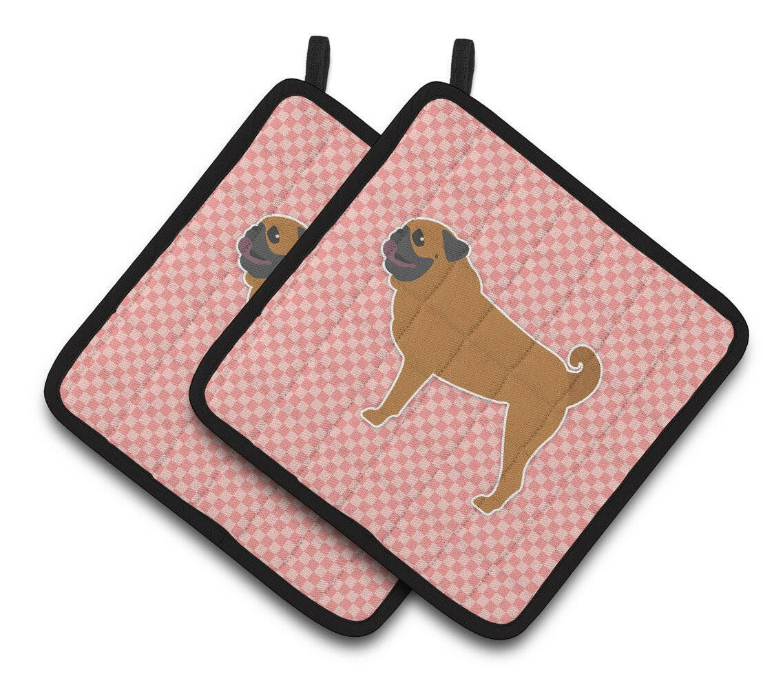 Pug Checkerboard Pink Pair of Pot Holders BB3647PTHD by Caroline's Treasures