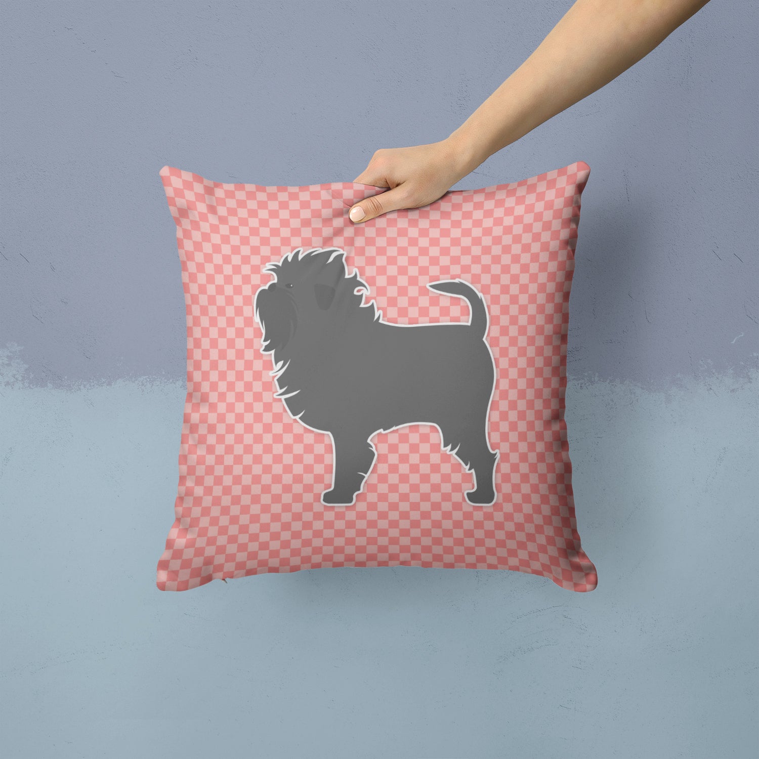 Affenpinscher Checkerboard Pink Fabric Decorative Pillow BB3648PW1414 - the-store.com