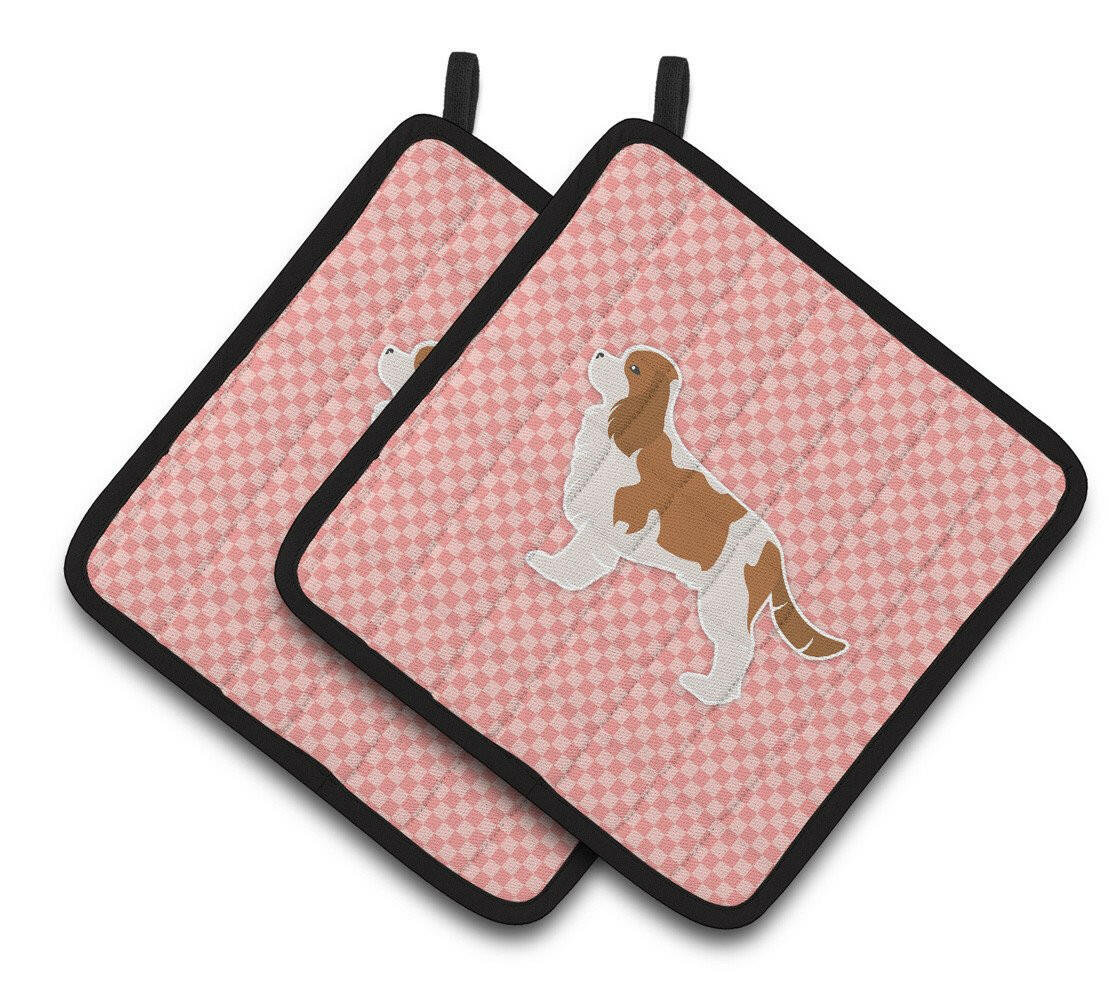 Cavalier King Charles Spaniel Checkerboard Pink Pair of Pot Holders BB3649PTHD by Caroline's Treasures