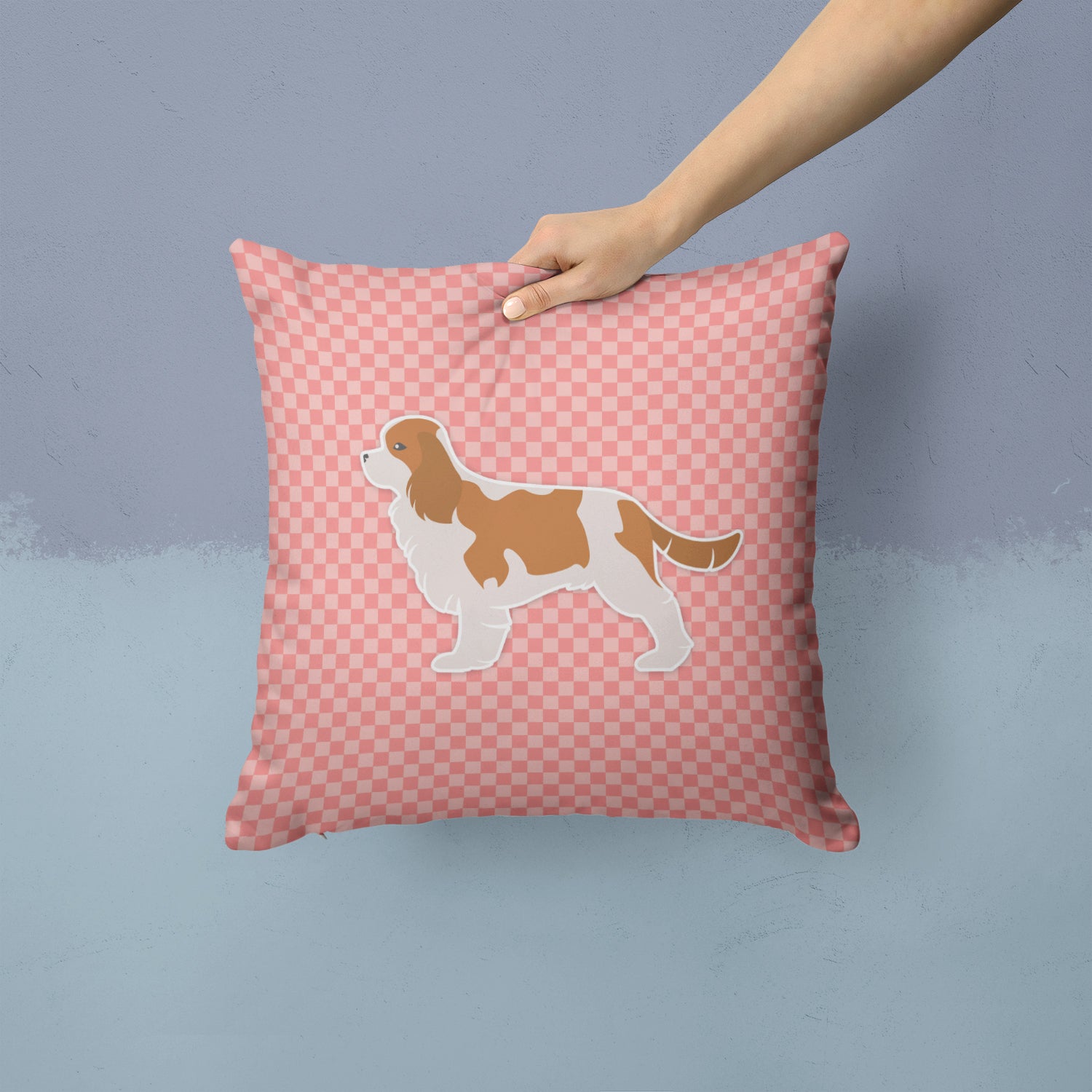 Cavalier King Charles Spaniel Checkerboard Pink Fabric Decorative Pillow BB3649PW1414 - the-store.com