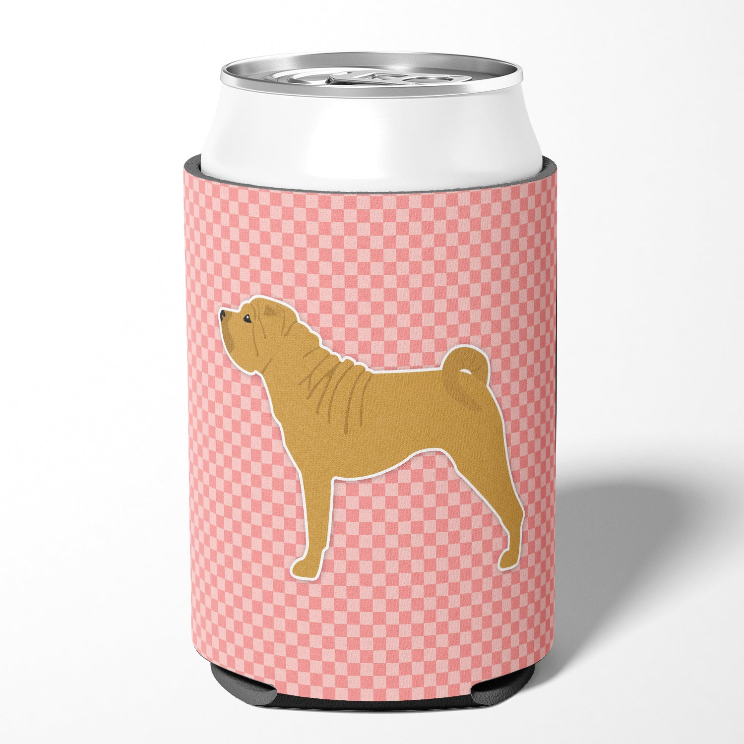 Shar Pei Merry Checkerboard Pink Can or Bottle Hugger BB3652CC  the-store.com.