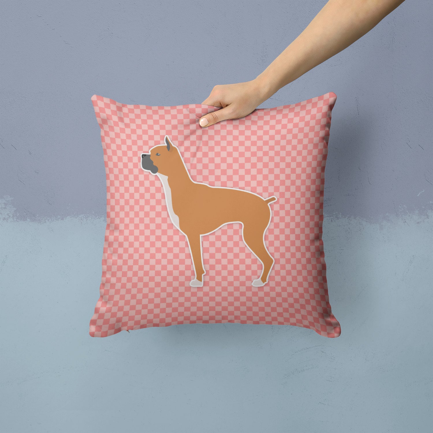 Boxer Checkerboard Pink Fabric Decorative Pillow BB3653PW1414 - the-store.com