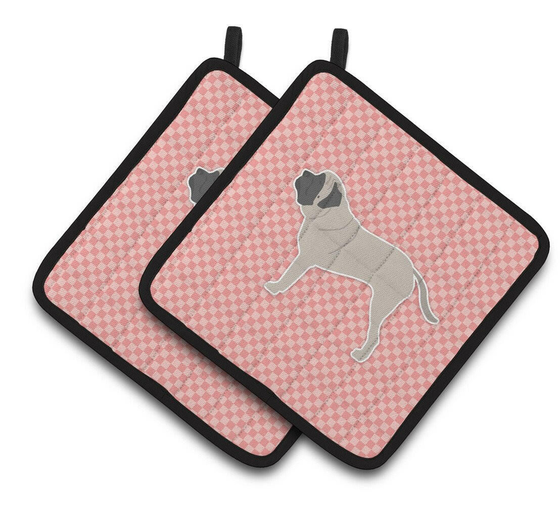 English Mastiff Checkerboard Pink Pair of Pot Holders BB3656PTHD by Caroline's Treasures