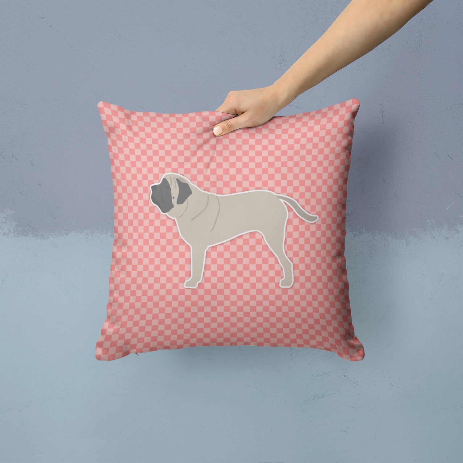 English Mastiff Checkerboard Pink Fabric Decorative Pillow BB3656PW1414 - the-store.com