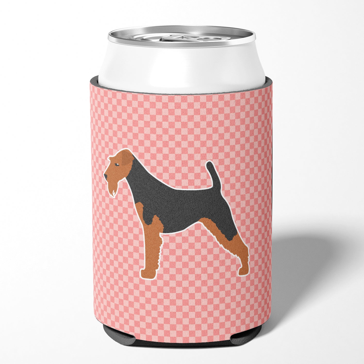 Airedale Terrier Checkerboard Pink Can or Bottle Hugger BB3657CC  the-store.com.