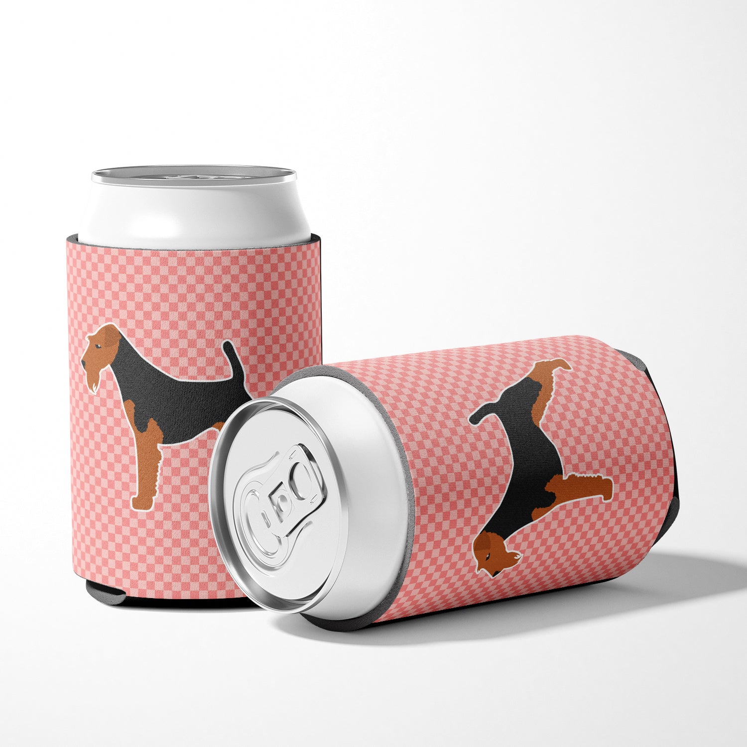 Airedale Terrier Checkerboard Pink Can or Bottle Hugger BB3657CC  the-store.com.