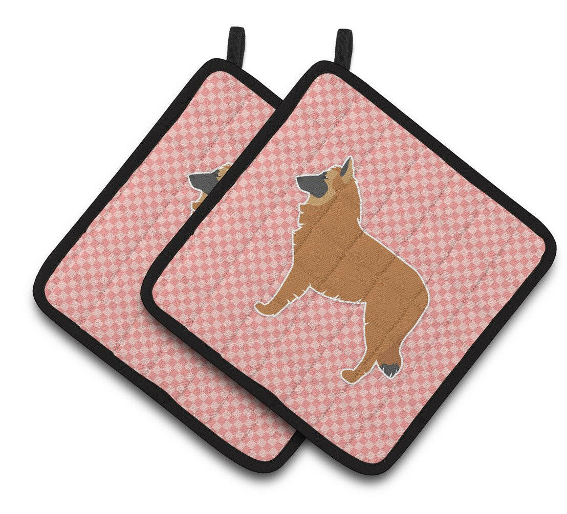 Belgian Shepherd Checkerboard Pink Pair of Pot Holders BB3661PTHD by Caroline&#39;s Treasures