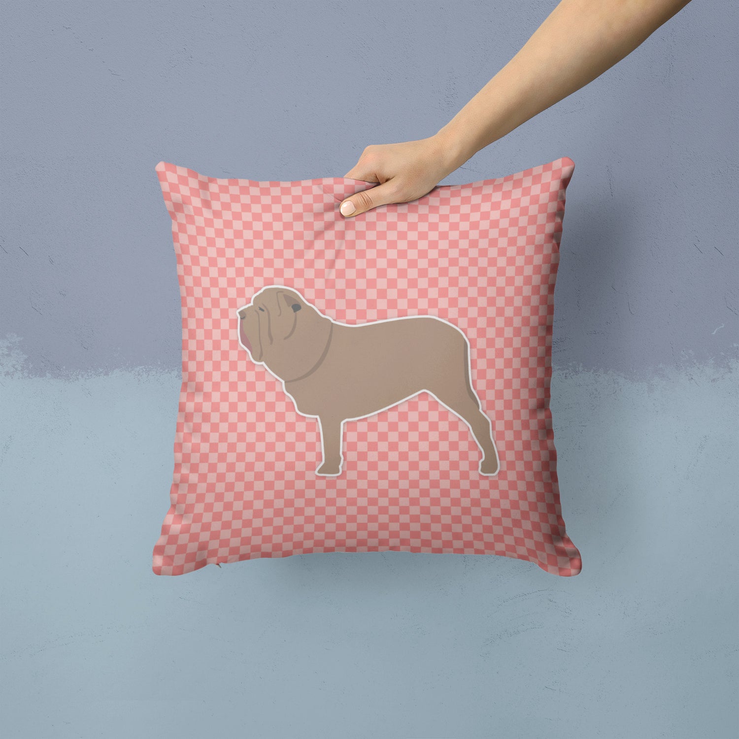 Neapolitan Mastiff Checkerboard Pink Fabric Decorative Pillow BB3665PW1414 - the-store.com