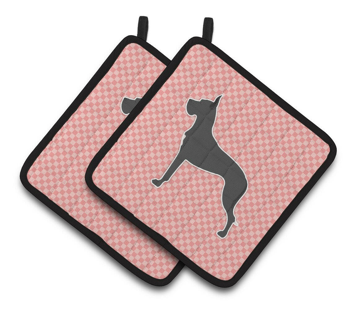 Great Dane Checkerboard Pink Pair of Pot Holders BB3675PTHD by Caroline&#39;s Treasures