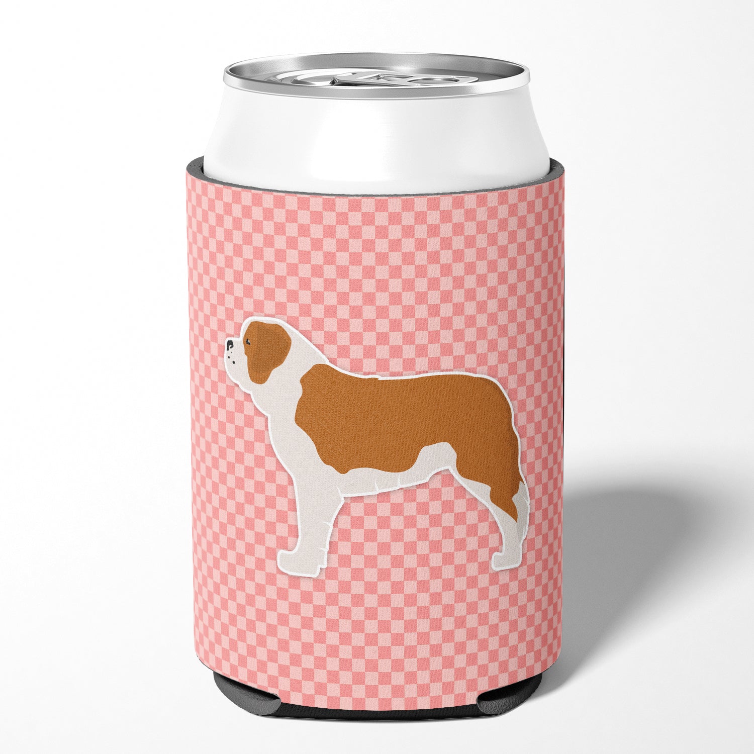 Saint Bernard Checkerboard Pink Can or Bottle Hugger BB3676CC  the-store.com.